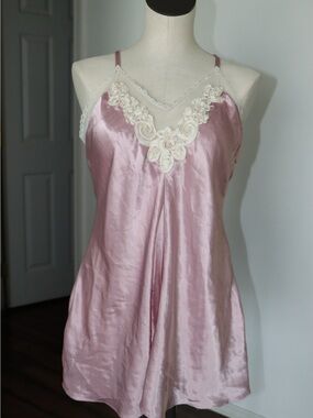 Satin Rose Pink Lace-Trim Slip